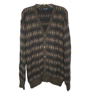 Vintage Carmel Golf Cardigan Sweater Men Large 5 Button Mr Rogers Grandpa V Neck